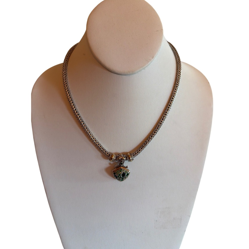 John Hardy Necklace Silver 18k Gold Green Tourmaline Kali Wheat Chain Pendant
